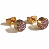 Aramat jewels ® - Goudkleurige oorbellen druzy zweerknopjes roze kristal chirurgisch staal 6mm