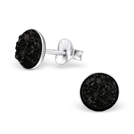 Aramat jewels ® - Ronde oorbellen druzy 925 zilver zwart 7mm