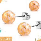 Aramat jewels ® - Ronde pareloorbellen bloemen zilverkleurig oranje staal 5.7mm