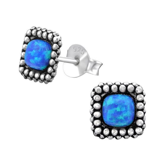Aramat jewels ® - Vierkante oorbellen opaal blauw 925 zilver 7mm