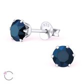 Aramat jewels ® - Oorbellen rond swarovski elements kristal 925 zilver metallic blauw 5mm