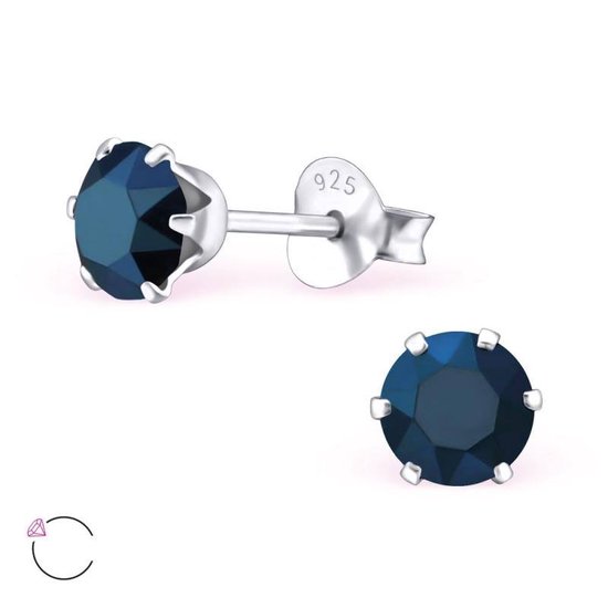 Aramat jewels ® - Oorbellen rond swarovski elements kristal 925 zilver metallic blauw 5mm