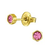 Aramat jewels ® - Zweerknopjes zeshoek roze kristal goudkleurig chirurgisch staal 4mm
