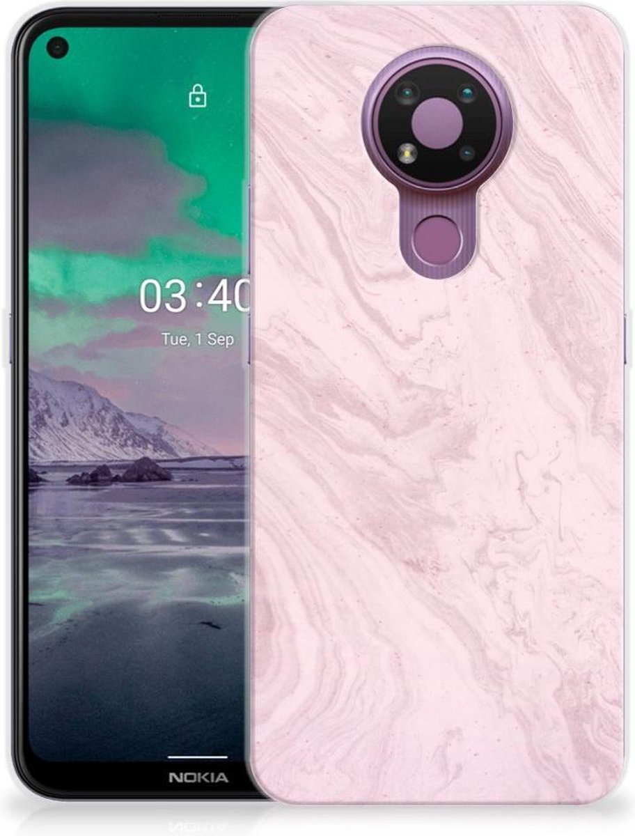 Nokia 3.4 TPU Siliconen Hoesje Marble Pink - Origineel Cadeau Vriendin