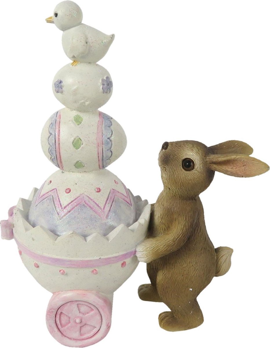 Beeld Konijn 14 cm Bruin Wit Kunststof Woonaccessoires Pasen Paashaas