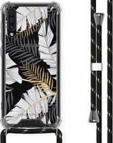 iMoshion Design hoesje met koord voor de Samsung Galaxy A50 - Bladeren - Zwart / Goud