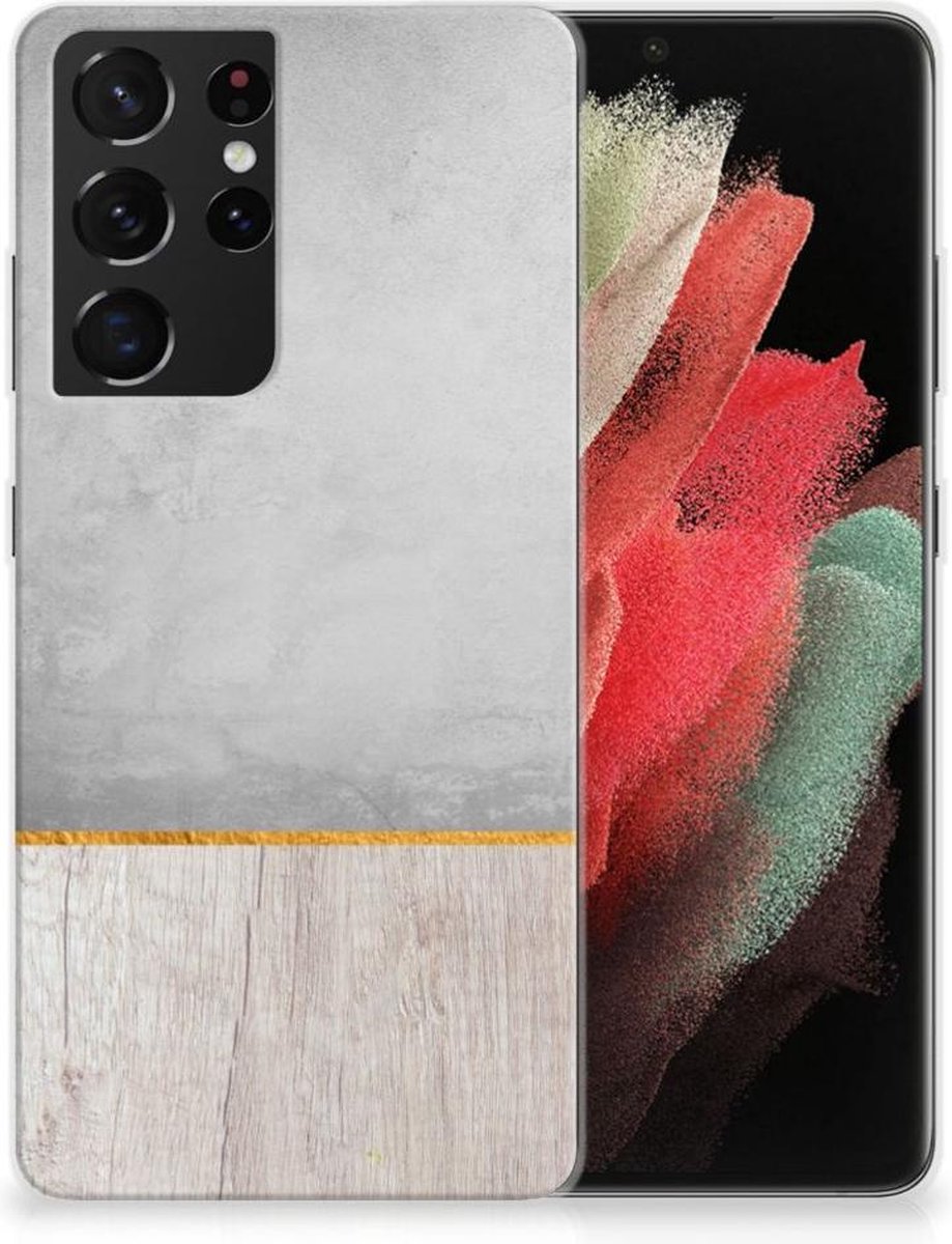 Samsung Galaxy S21 Ultra Bumper Hoesje Wood Concrete