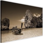 Schilderij Boot aan de kust, 2 maten, bruin, Premium print