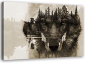 Schilderij Bruine wolf, 2 maten (wanddecoratie)