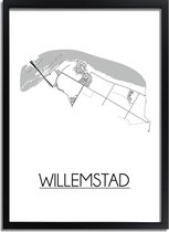 Willemstad Plattegrond poster A3 + Fotolijst zwart (29,7x42cm) - DesignClaud