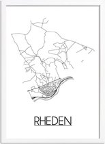 Rheden Plattegrond poster A3 + Fotolijst wit (29,7x42cm) - DesignClaud