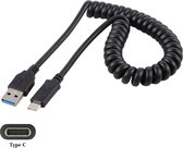 Spiraal kabel 0,4 m USB 3.0 C. Robuuste laadkabel voor de auto. Oplaadkabel geschikt voor o.a. Samsung Galaxy A80, A8s (G887) uit 2019, A9 (A920) uit 2018, A90, C7 Pro, C9 Pro, F52, F62, M31s, M32, M51, M62, Note 10 Lite