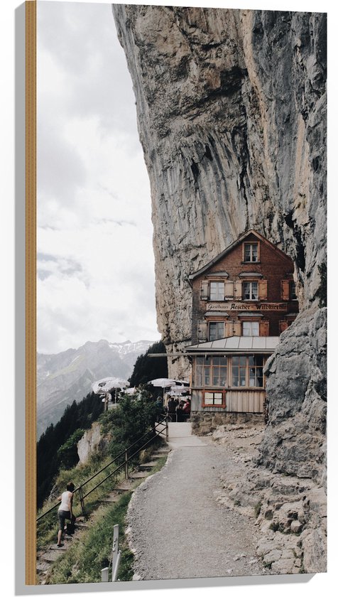 WallClassics - Hout - Huisje op de Noordelijke top van Appenzeller Alpen - 50x100 cm - 9 mm dik - Foto op Hout (Met Ophangsysteem)