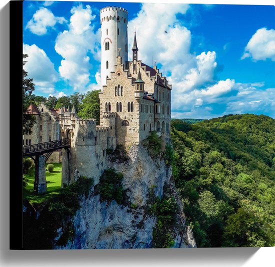 WallClassics - Toile - Kasteel au sommet d'une Berg - 40x40 cm Photo sur toile (Décoration murale sur toile)