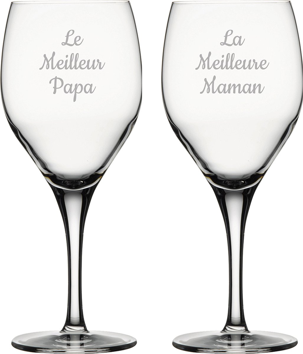 Witte wijnglas gegraveerd - 34cl - Le Meilleur Papa & La Meilleure Maman
