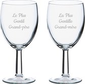 Wijnglas gegraveerd - 24,5cl - Le Plus Gentil Grand-père & La Plus Gentille Grand-mère