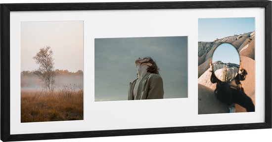 Navaris fotolijst voor 3 foto's - Horizontaal of verticaal op te hangen - Fotokader voor 10 x 15 cm foto's - Zwart aluminium frame voor fotocollage