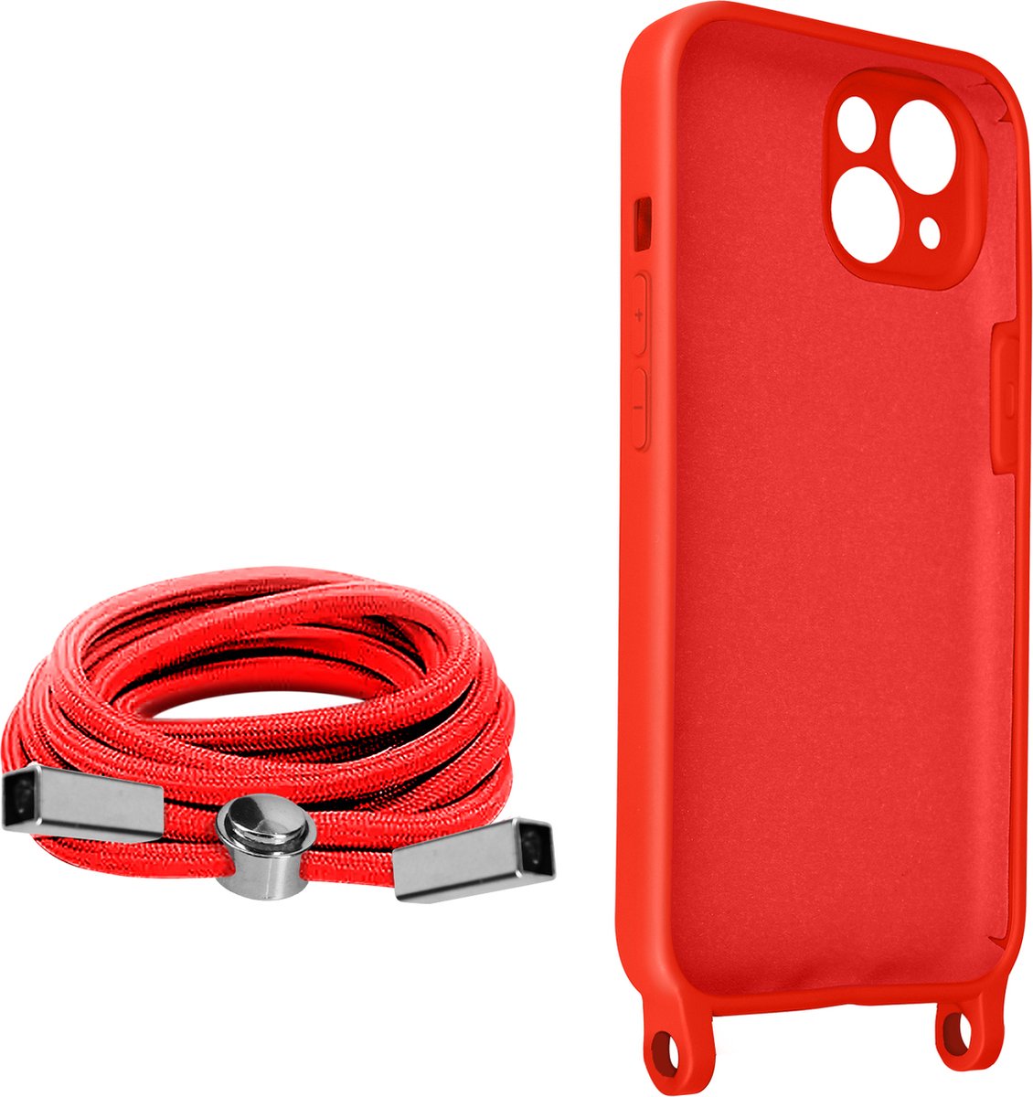 Geschikt voor Apple iPhone 13 Mini Koord Hoesje Semi-rigide Nekkoord 80cm rood