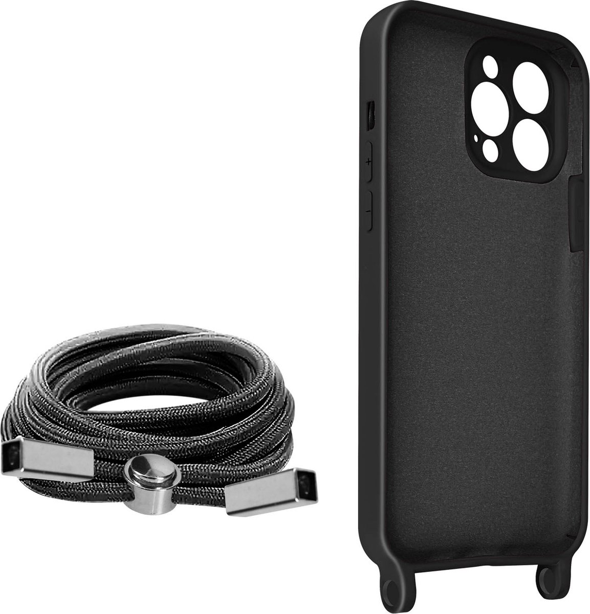 Geschikt voor Apple iPhone 13 Pro Max Koord Hoesje Semi-rigide Nekkoord 80cm Zwart