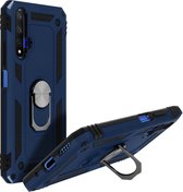 Geschikt voor Honor 20 en Huawei Nova 5T Hybrid Case Video Support Ring donker blauw