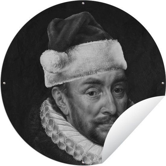 Tuincirkel Portret van Willem I - Adriaen Thomasz - Zwart - Wit - 150x150 cm - Ronde Tuinposter - Buiten