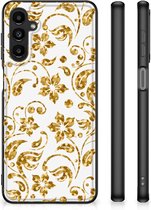 Coque arrière en Siliconen Coque Samsung Galaxy A14 5G avec bordure noire Fleurs dorées