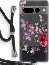 Case Company® - Hoesje met koord geschikt voor Google Pixel 7 Pro hoesje met Koord - Mooie bloemen - Telefoonhoesje met Zwart Koord - Bescherming aan alle Kanten en Over de Schermrand