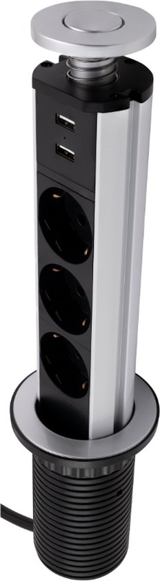 Ohuo Tafelstekkerdoos met USB C 40 W, 3-voudig met 4 USB, meervoudige contactdoos, tafelstopcontact met schakelaar
