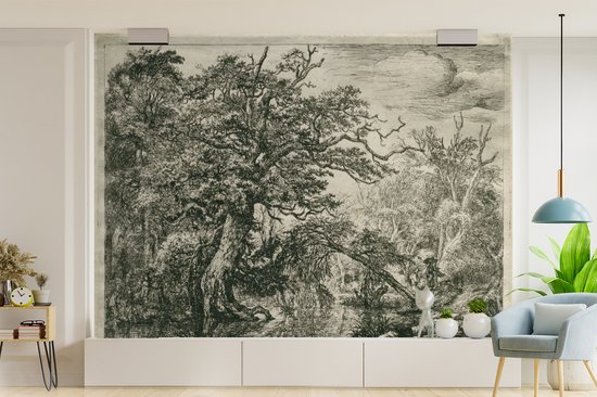 Papier peint vinyle - Les voyageurs - Peinture de Jacob van Ruisdael largeur 415 cm x hauteur 300 cm - Tirage photo sur papier peint (disponible en 7 tailles)