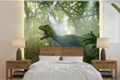 Behang - Fotobehang Dinosaurus - Jungle - Planten - Breedte 220 cm x hoogte 220 cm