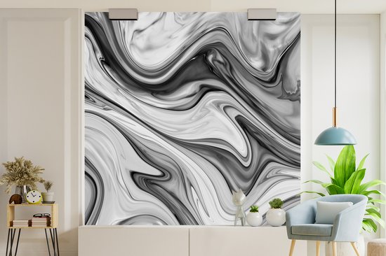 Behang - Fotobehang Marmer - Patronen - Grijs - Marmerlook - Zwart - Breedte 280 cm x hoogte 280 cm