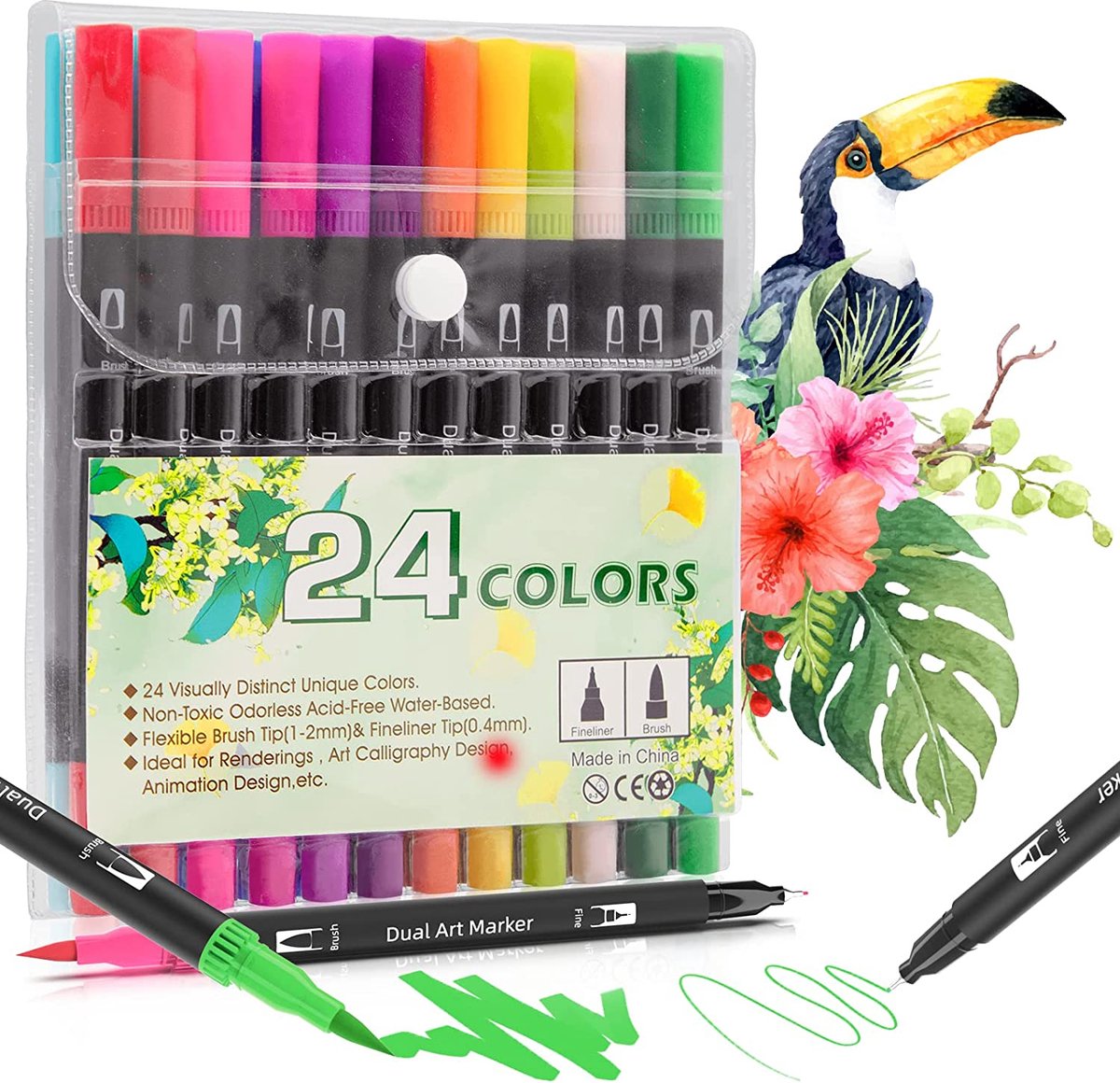 24 Stylo Aquarelle + 1 Aqua Brush ,pour Adultes et Enfants, Livres de  Coloriage, Peintures, Calligraphies, Bullet Journal