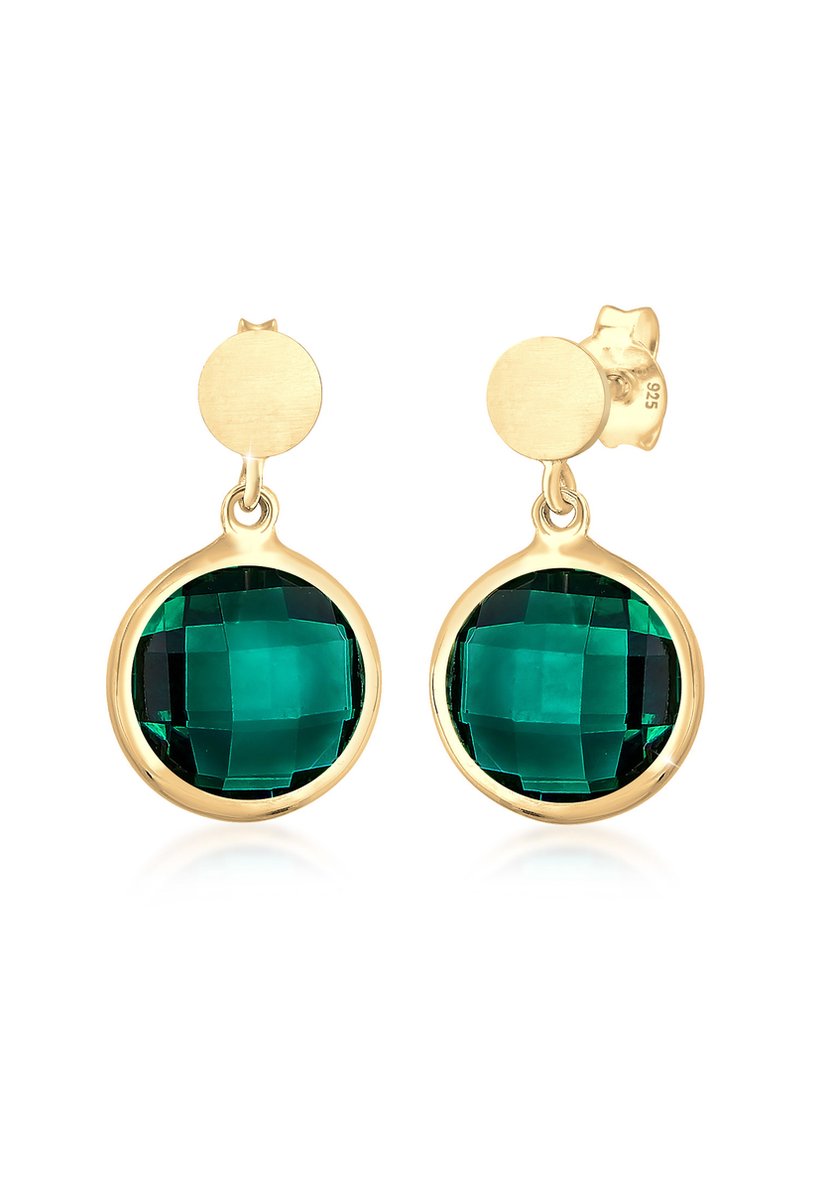 Elli PREMIUM - Oorbellen - hanger cirkel groene kwarts in 925 Sterling zilver verguld - Dames