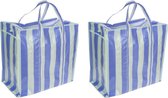 2x stuks dekens en kussens opbergtas wit/blauw - 55 x 55 x 30