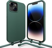 Coverzs Silicone case met koord - Telefoonhoesje met koord - Backcover hoesje met koord - touwtje - geschikt voor Apple iPhone 14 Plus - groen