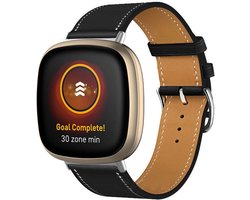 By Qubix - Compatible Fitbit bandje - geschikt voor Fitbit Versa 3/4 & Sense 1/2 leren bandje - Zwart Smartwatchbandje bandje Armband Polsband Strap Band Watchband