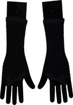 Apollo - Visnet handschoenen - Lange handschoenen - Zwart - One Size - Kanten handschoenen - Neon verkleedkleding - Feestkleding - Carnaval