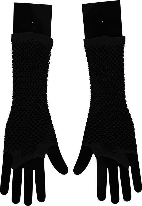 Apollo - Visnet handschoenen - Lange handschoenen - Zwart - One Size - Kanten handschoenen - Neon verkleedkleding - Feestkleding - Carnaval