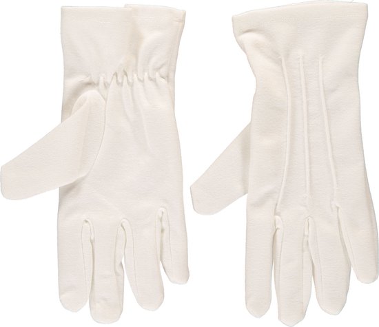 Apollo - Luxe handschoenen katoen - Wit - Maat M - Sinterklaas - Hanschoenen Sinterklaas - Witte handschoenen - Kanten handschoenen - Stoffen handschoenen - Carnaval