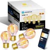 Aigostar 10C4T - Slimme Verlichting - Smart LED Filament Lamp -Lichtbron E27 - 2.4GHz WiFi - Dimbaar - Appbesturing - Warm Wit licht - 4.5W - Set van 4 stuks