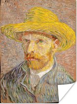 Zelfportret met een strohoed - Schilderij van Vincent van Gogh Poster 120x160 cm - Foto print op Poster (wanddecoratie woonkamer / slaapkamer) XXL / Groot formaat!