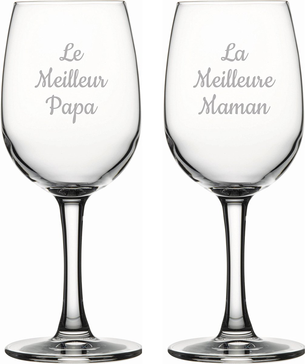 Witte wijnglas gegraveerd - 26cl - Le Meilleur Papa & La Meilleure Maman