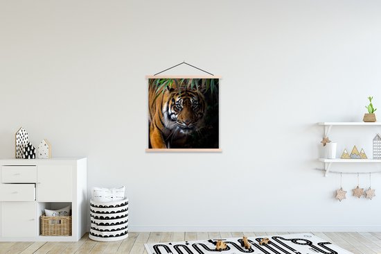 Porte-affiche avec affiche - Affiche scolaire - Tigre - Feuilles - Jungle - Animaux - Sauvage - 90x90 cm - Lattes transparentes