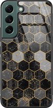 Casimoda® hoesje - Geschikt voor Samsung Galaxy S22+ - Hexagons Zwart - Luxe Hard Case Zwart - Backcover telefoonhoesje - Zwart
