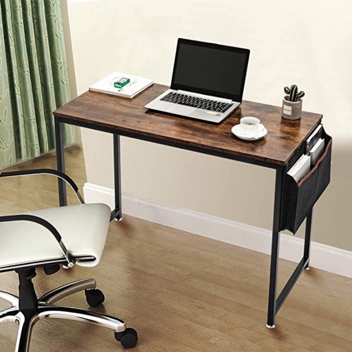 SensaHome - Retro Schrijftafel/Bureau - Computertafel met Metalen Frame - Werktafel in Rustieke Houtlook - Vintage Look - Zwart/Bruin