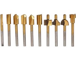 Frezensets – Freesset 10 delig - Set van 10 frezen – Mini frezenset – HSS - Titanium - ø 3 mm - ø ⅛ inch - Houtbewerking - Multitool accessoiresset geschikt voor Dremel multitools