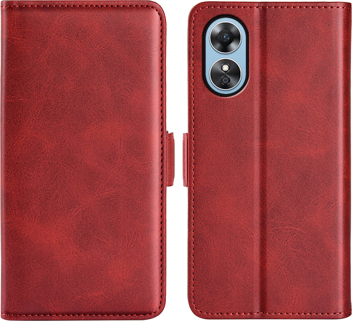 MobyDefend Hoesje - Geschikt voor Oppo A17 - Luxe Wallet Book Case (Sluiting Zijkant) - Rood