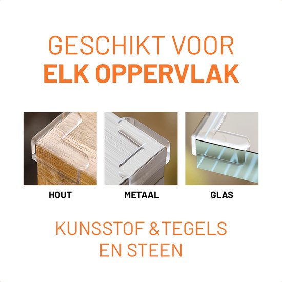 Transparante hoekbeschermers geschikt voor hout, metaal en glas.