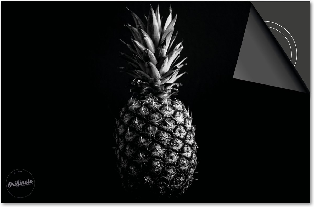 Inductie beschermer 65x52 - afdekplaat inductie mat - Dietrix Kookplaat beschermer - DELUXE - Groente en Fruit - Ananas zwart wit