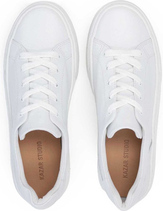 hartstochtelijk Horen van Proportioneel Dames sneakers in wit natuurlijk leer met dikke zolen | bol.com
